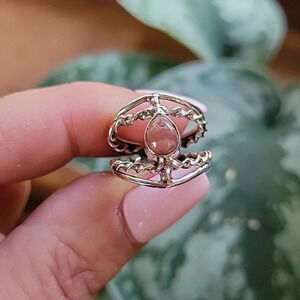 Pink Rhodochrosite Twist Ring, S925